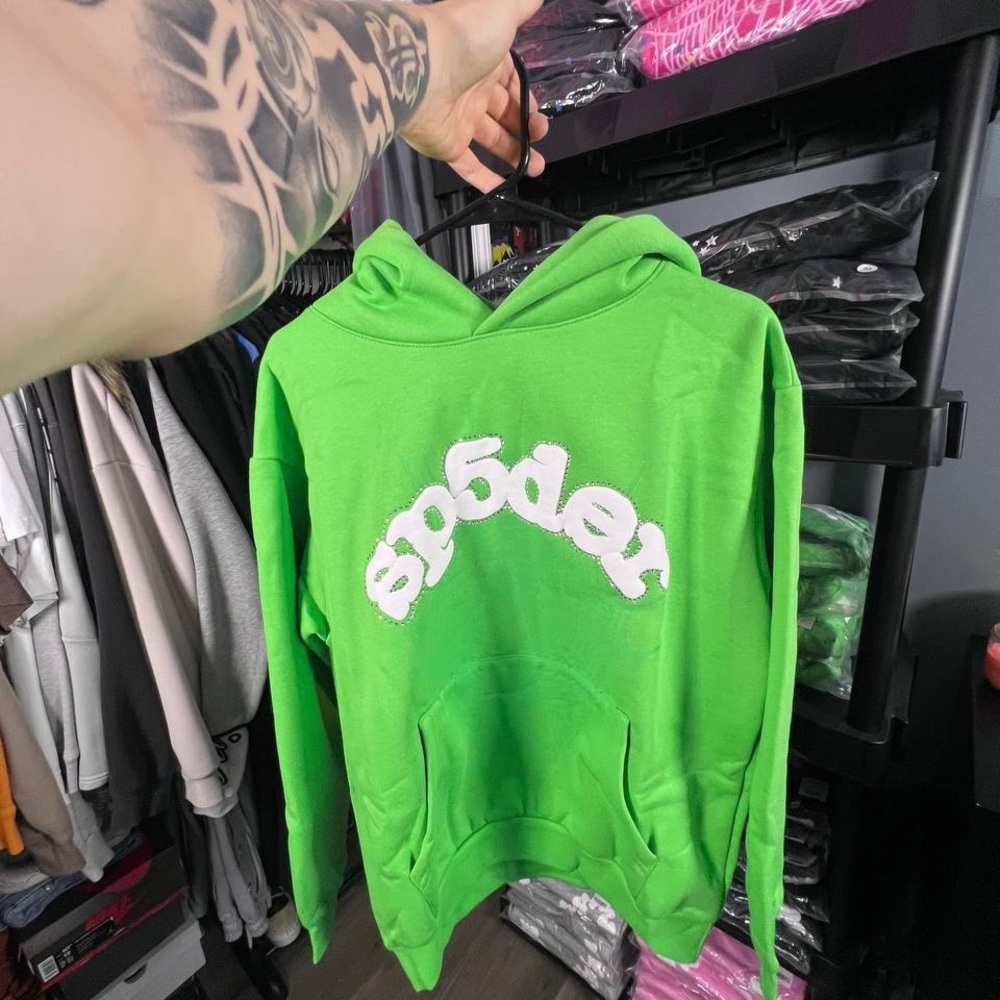 green sp5der hoodie 100% cotton fleece